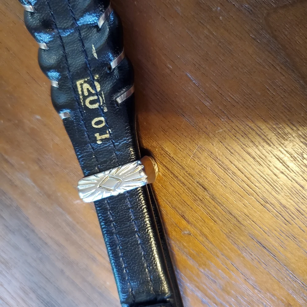Vintage Dundee Black Braided Leather Belt Silver Interwoven & Western Buckle 28